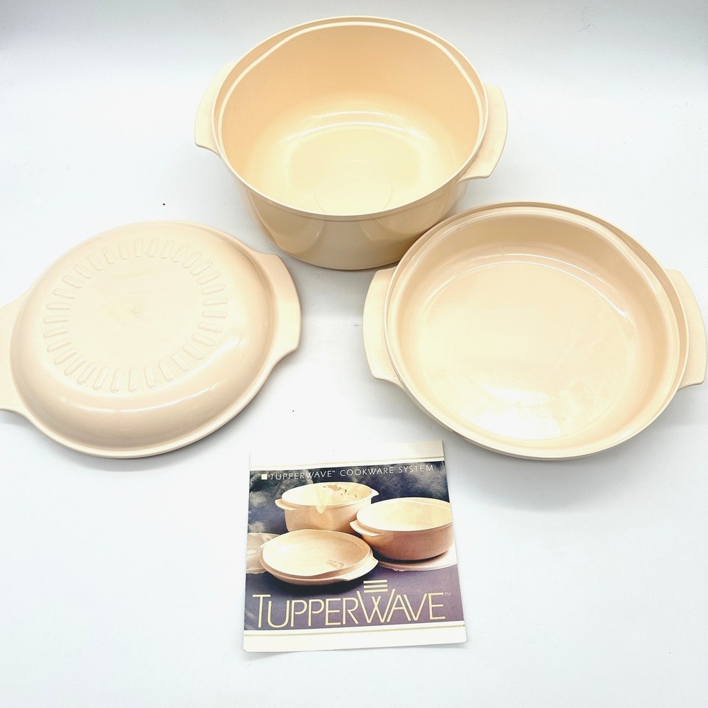 Vintage Tupperware Tupperwave Almond Microwave Stack Cooker 3pc Set 3qt 1990